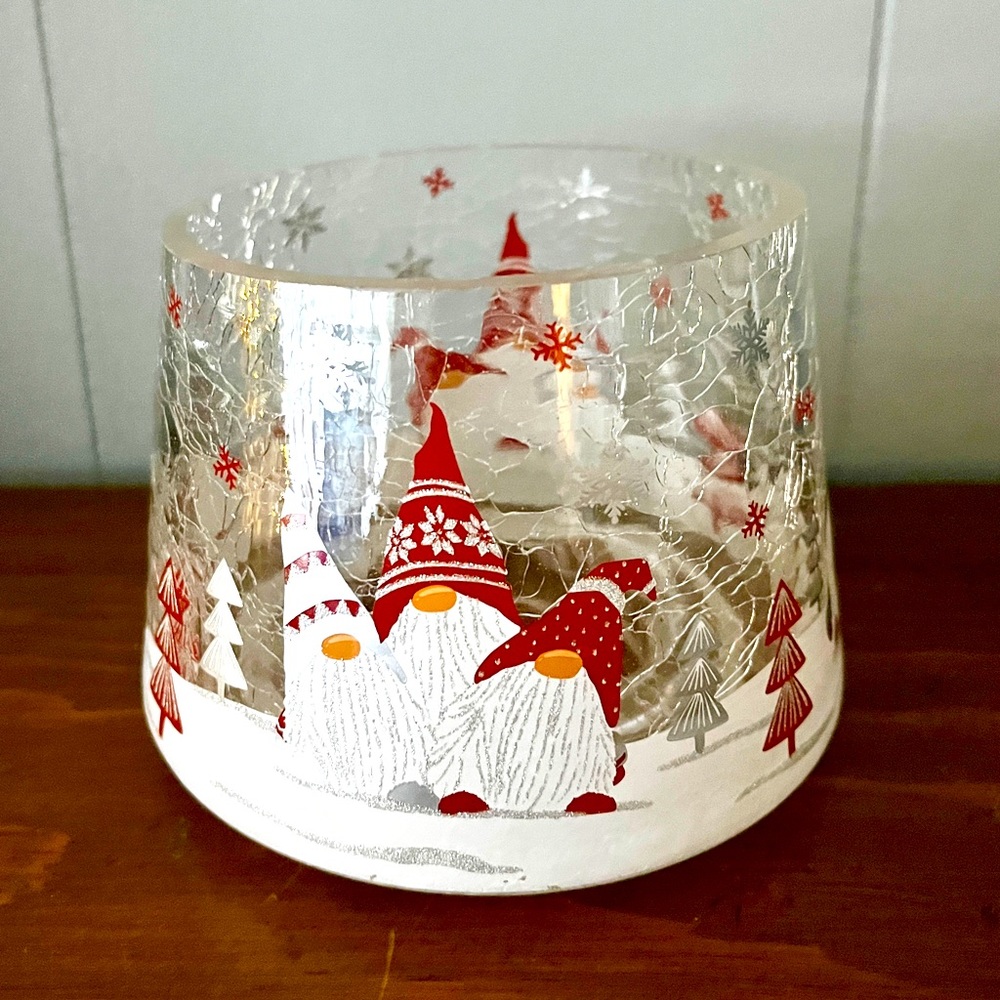 Yankee Candle Crackled Glass Candle Shade Topper Christmas Gnomes